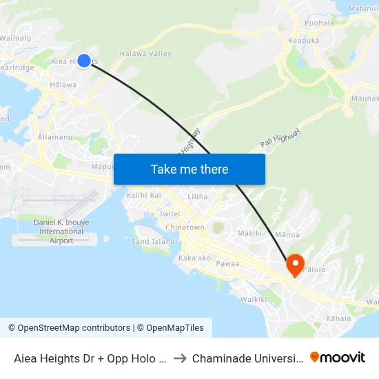 Aiea Heights Dr + Opp Holo Pl to Chaminade University map