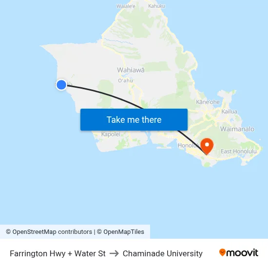 Farrington Hwy + Water St to Chaminade University map