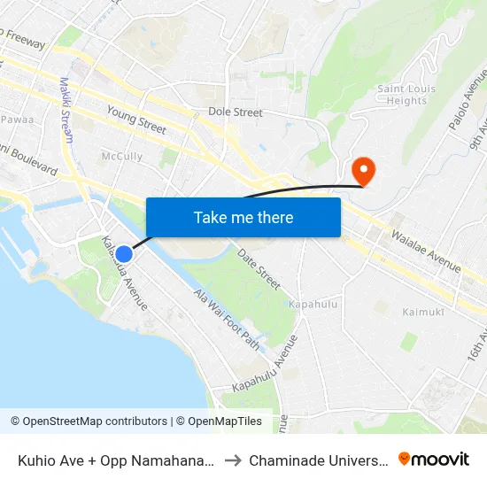 Kuhio Ave + Opp Namahana St to Chaminade University map