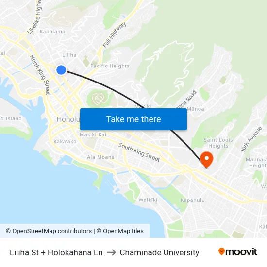 Liliha St + Holokahana Ln to Chaminade University map