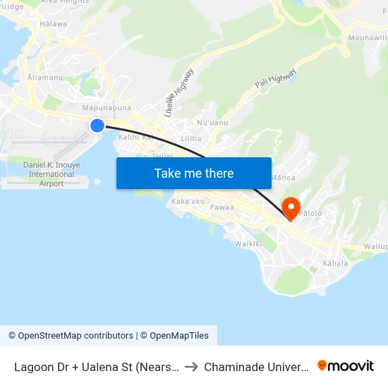 Lagoon Dr + Ualena St (Nearside) to Chaminade University map