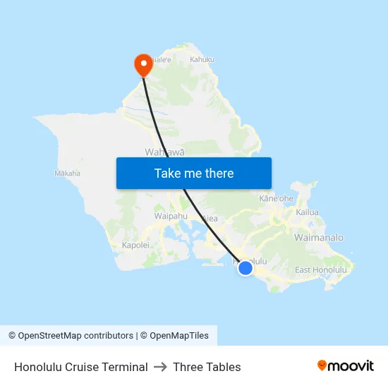 Honolulu Cruise Terminal to Three Tables map