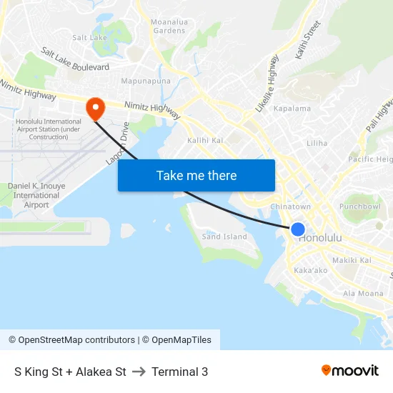 S King St + Alakea St to Terminal 3 map