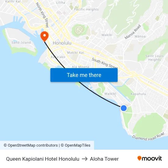 Queen Kapiolani Hotel Honolulu to Aloha Tower map