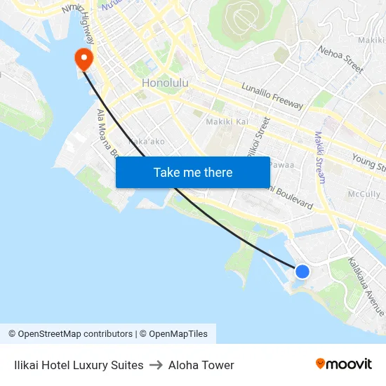 Ilikai Hotel Luxury Suites to Aloha Tower map