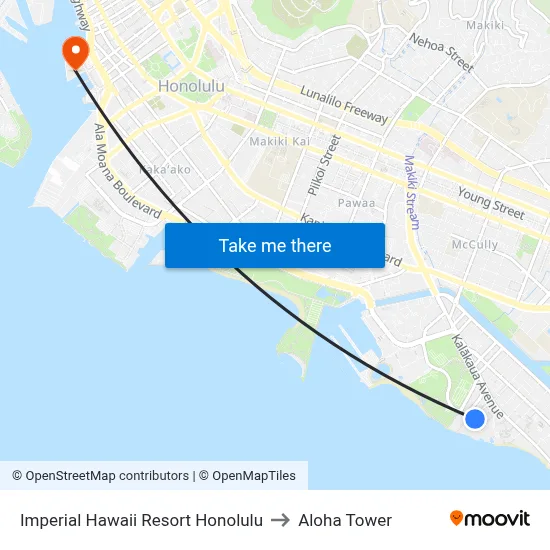 Imperial Hawaii Resort Honolulu to Aloha Tower map