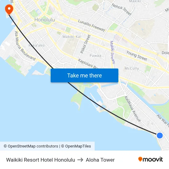 Waikiki Resort Hotel Honolulu to Aloha Tower map