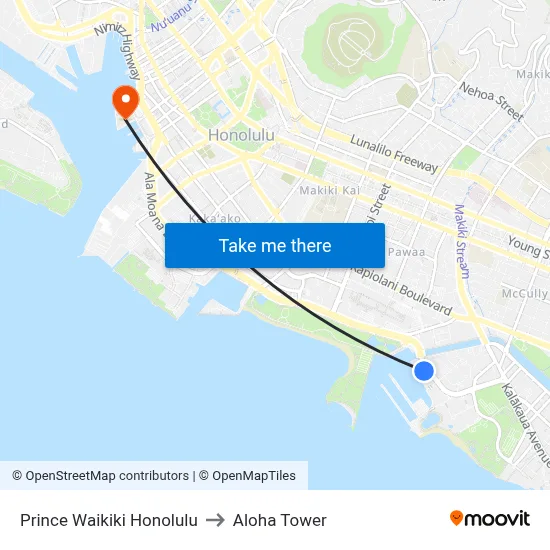 Prince Waikiki Honolulu to Aloha Tower map