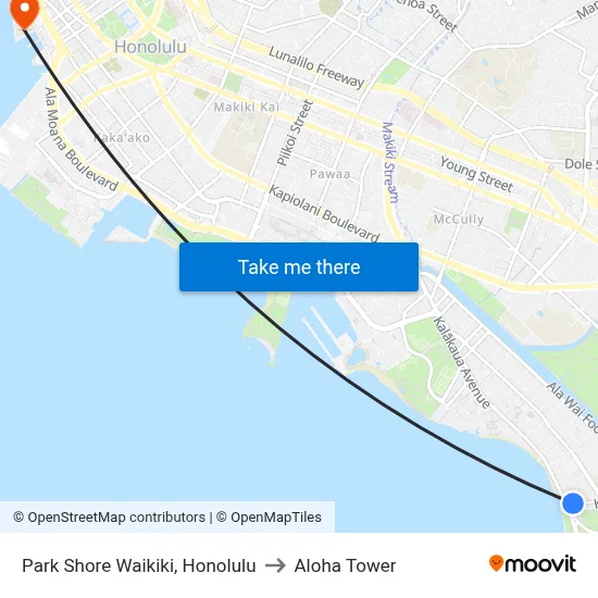 Park Shore Waikiki, Honolulu to Aloha Tower map