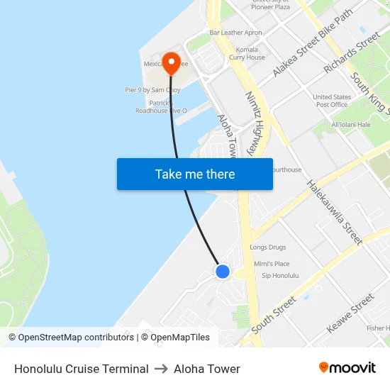 Honolulu Cruise Terminal to Aloha Tower map