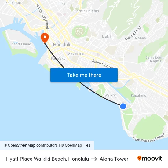 Hyatt Place Waikiki Beach, Honolulu to Aloha Tower map