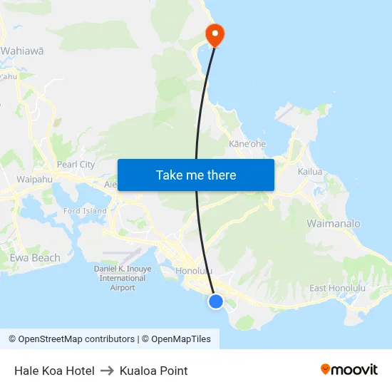 Hale Koa Hotel to Kualoa Point map