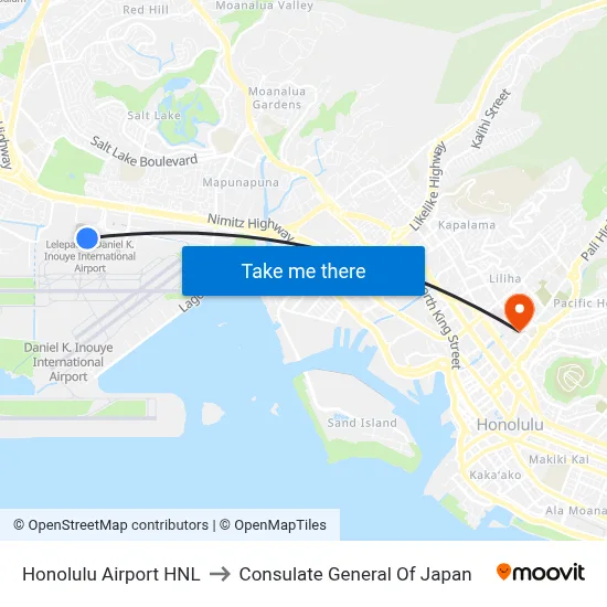 Honolulu Airport HNL to Consulate General Of Japan map