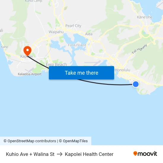 Kuhio Ave + Walina St to Kapolei Health Center map