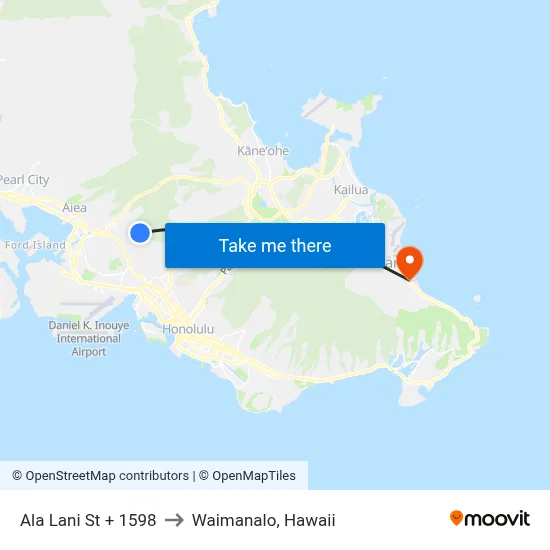 Ala Lani St + 1598 to Waimanalo, Hawaii map