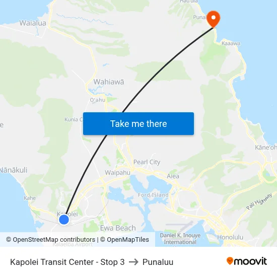 Kapolei Transit Center - Stop 3 to Punaluu map