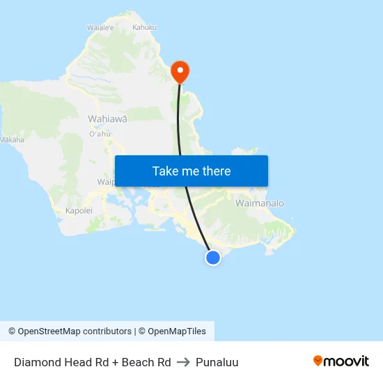 Diamond Head Rd + Beach Rd to Punaluu map