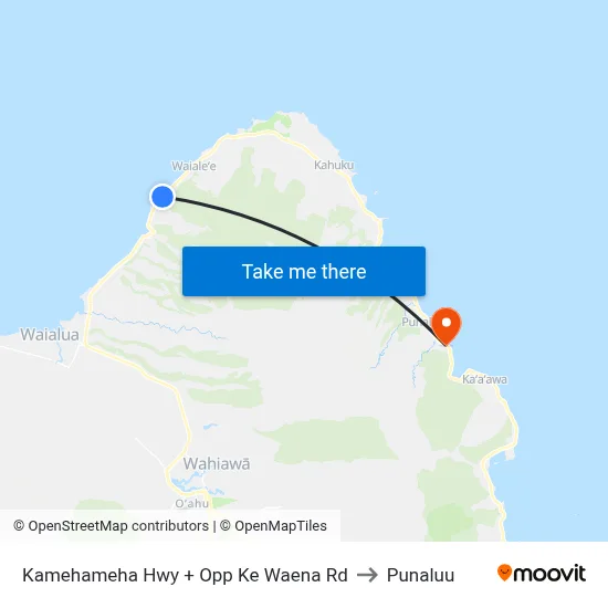 Kamehameha Hwy + Opp Ke Waena Rd to Punaluu map