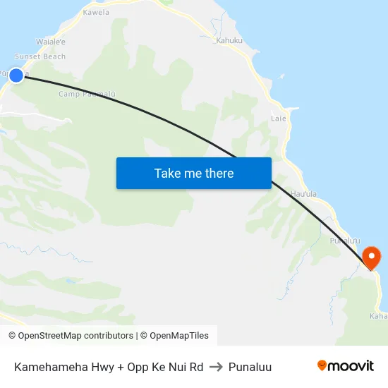 Kamehameha Hwy + Opp Ke Nui Rd to Punaluu map