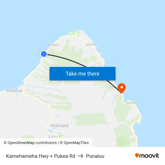 Kamehameha Hwy + Pukea Rd to Punaluu map
