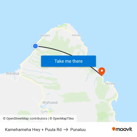 Kamehameha Hwy + Puula Rd to Punaluu map