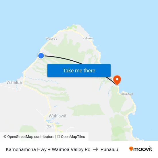Kamehameha Hwy + Waimea Valley Rd to Punaluu map