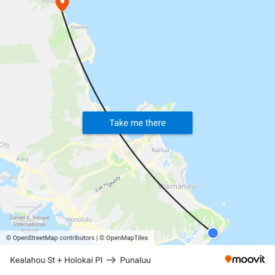 Kealahou St + Holokai Pl to Punaluu map