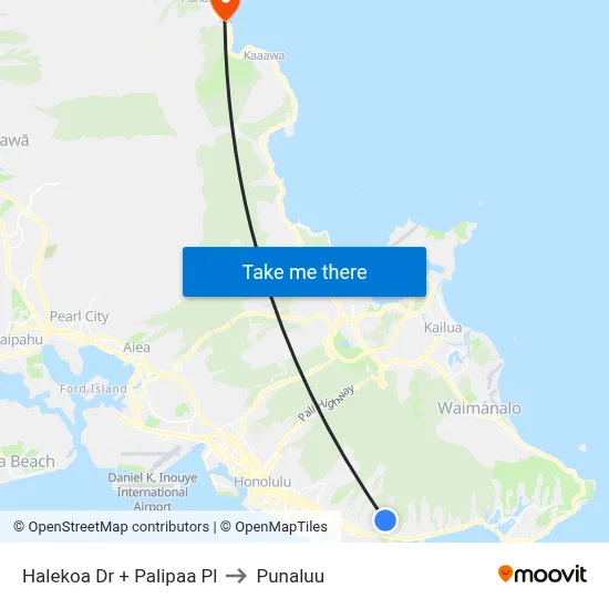 Halekoa Dr + Palipaa Pl to Punaluu map