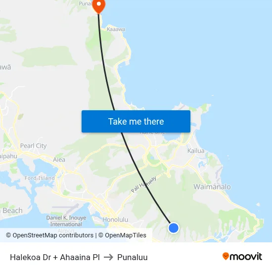 Halekoa Dr + Ahaaina Pl to Punaluu map