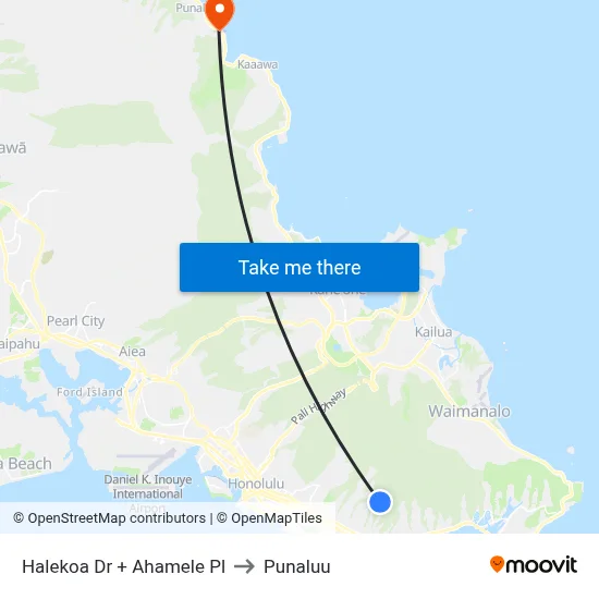 Halekoa Dr + Ahamele Pl to Punaluu map