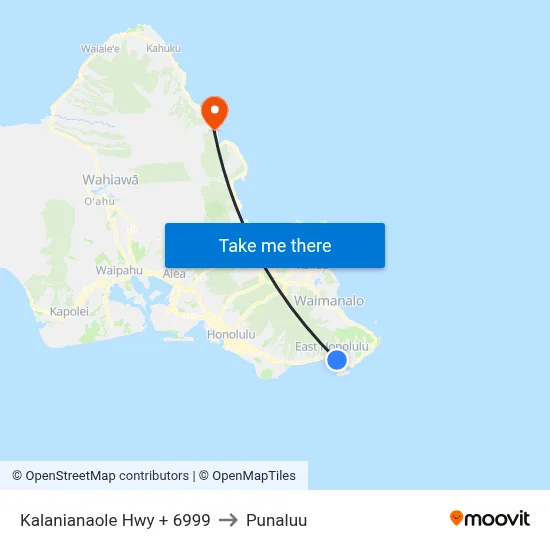 Kalanianaole Hwy + 6999 to Punaluu map