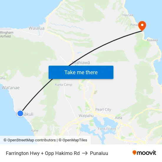Farrington Hwy + Opp Hakimo Rd to Punaluu map