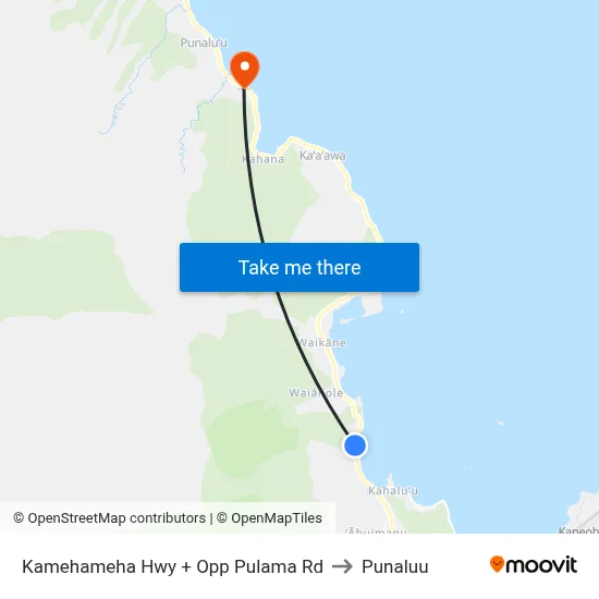 Kamehameha Hwy + Opp Pulama Rd to Punaluu map