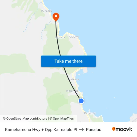 Kamehameha Hwy + Opp Kaimalolo Pl to Punaluu map