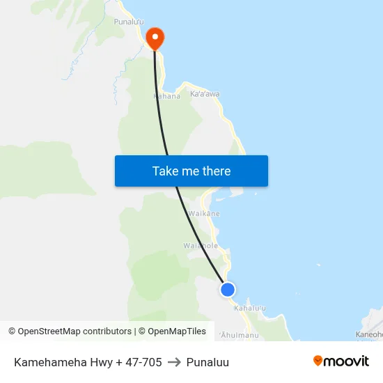 Kamehameha Hwy + 47-705 to Punaluu map