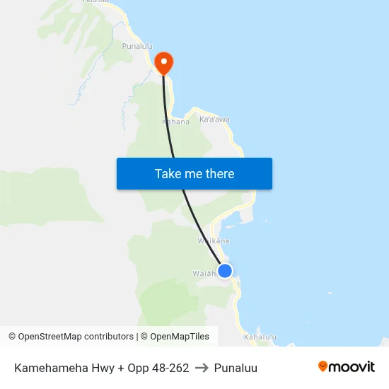 Kamehameha Hwy + Opp 48-262 to Punaluu map