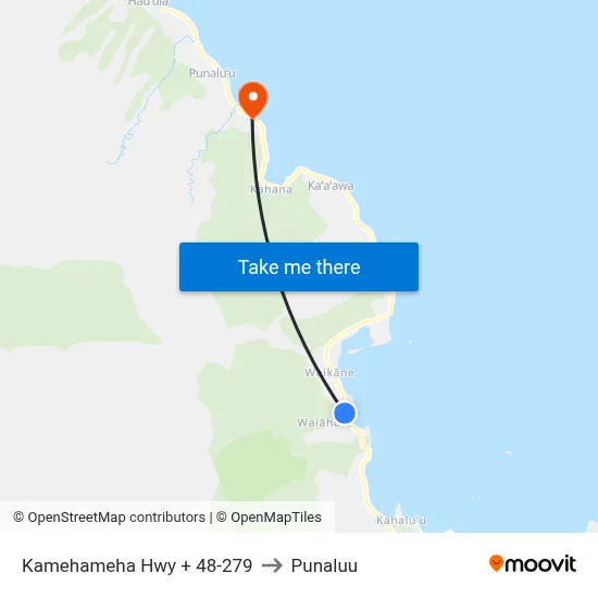 Kamehameha Hwy + 48-279 to Punaluu map