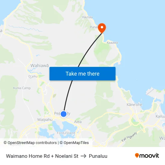 Waimano Home Rd + Noelani St to Punaluu map