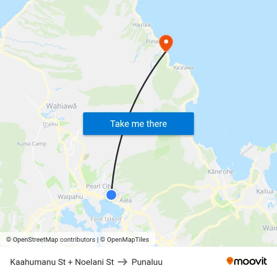 Kaahumanu St + Noelani St to Punaluu map