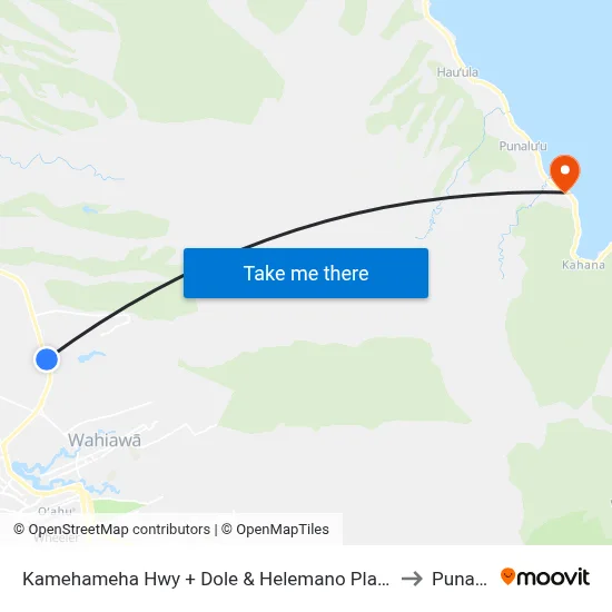 Kamehameha Hwy + Dole & Helemano Plantations to Punaluu map