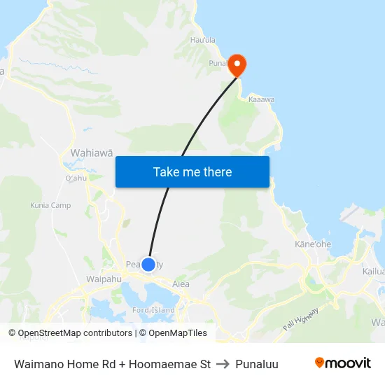 Waimano Home Rd + Hoomaemae St to Punaluu map