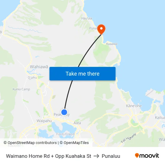 Waimano Home Rd + Opp Kuahaka St to Punaluu map