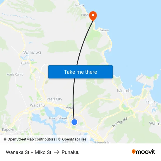Wanaka St + Miko St to Punaluu map