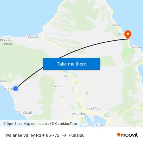 Waianae Valley Rd + 85-772 to Punaluu map