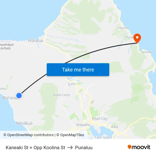 Kaneaki St + Opp Koolina St to Punaluu map