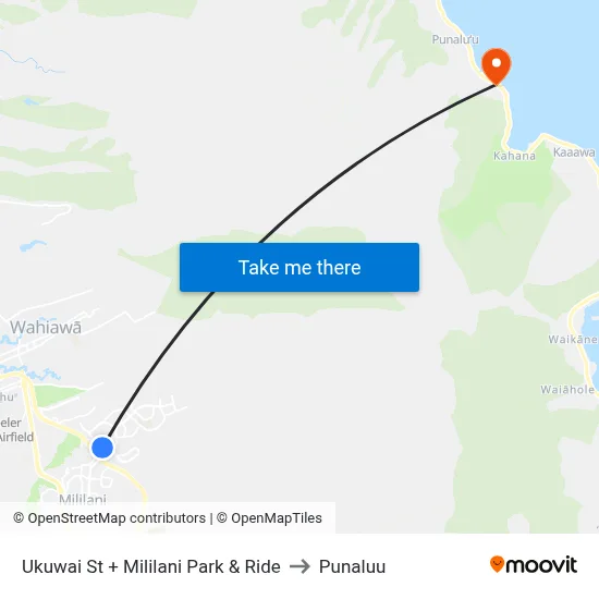 Ukuwai St + Mililani Park & Ride to Punaluu map