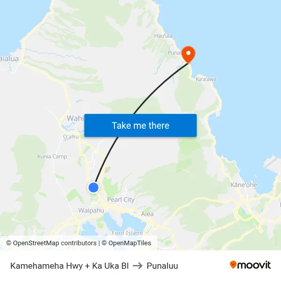 Kamehameha Hwy + Ka Uka Bl to Punaluu map