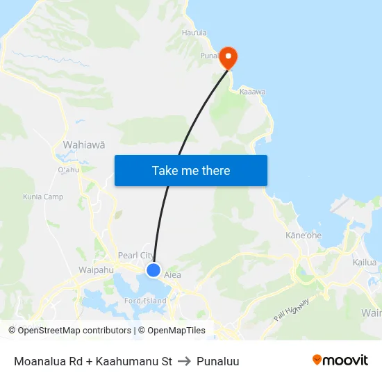 Moanalua Rd + Kaahumanu St to Punaluu map