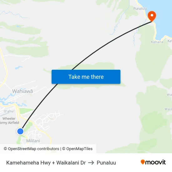 Kamehameha Hwy + Waikalani Dr to Punaluu map