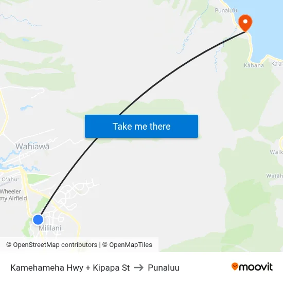 Kamehameha Hwy + Kipapa St to Punaluu map